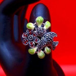 925 Silver Bird & Flower Ring